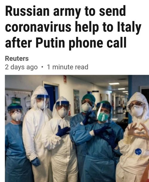  "รัสเซีย​ : ส่งทีมแพทย์​และเวชภัณฑ์​ชุดใหญ่ช่วยอิตาลียามยาก"