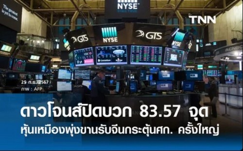 ดาวโจนส์ปิดบวก 83.57 จุด หุ้นเหมืองพุ่งรับข่าวจีนกระตุ้นศก.