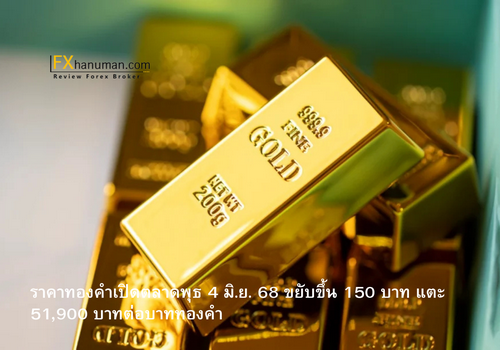 ราคาทองคำเปิดตลาดพุธ 4 มิ.ย. 68 ขยับขึ้น 150 บาท แตะ 51,900 บาทต่อบาททองคำ