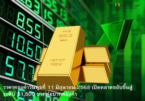 ราคาทองคำวันพุธที่ 11 มิถุนายน 2568 เปิดตลาดขยับขึ้นสู่ระดับ 51,500 บาทต่อบาททองคำ