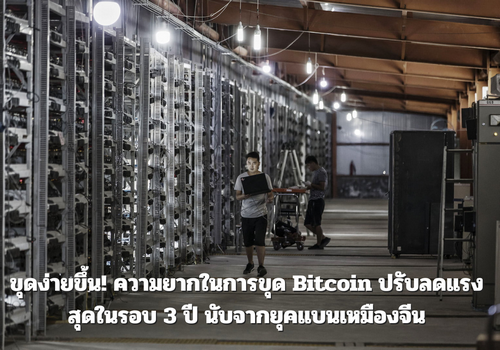ขุดง่ายขึ้น! ความยากในการขุด Bitcoin ปรับลดแรงสุดในรอบ 3 ปี นับจากยุคแบนเหมืองจีน
